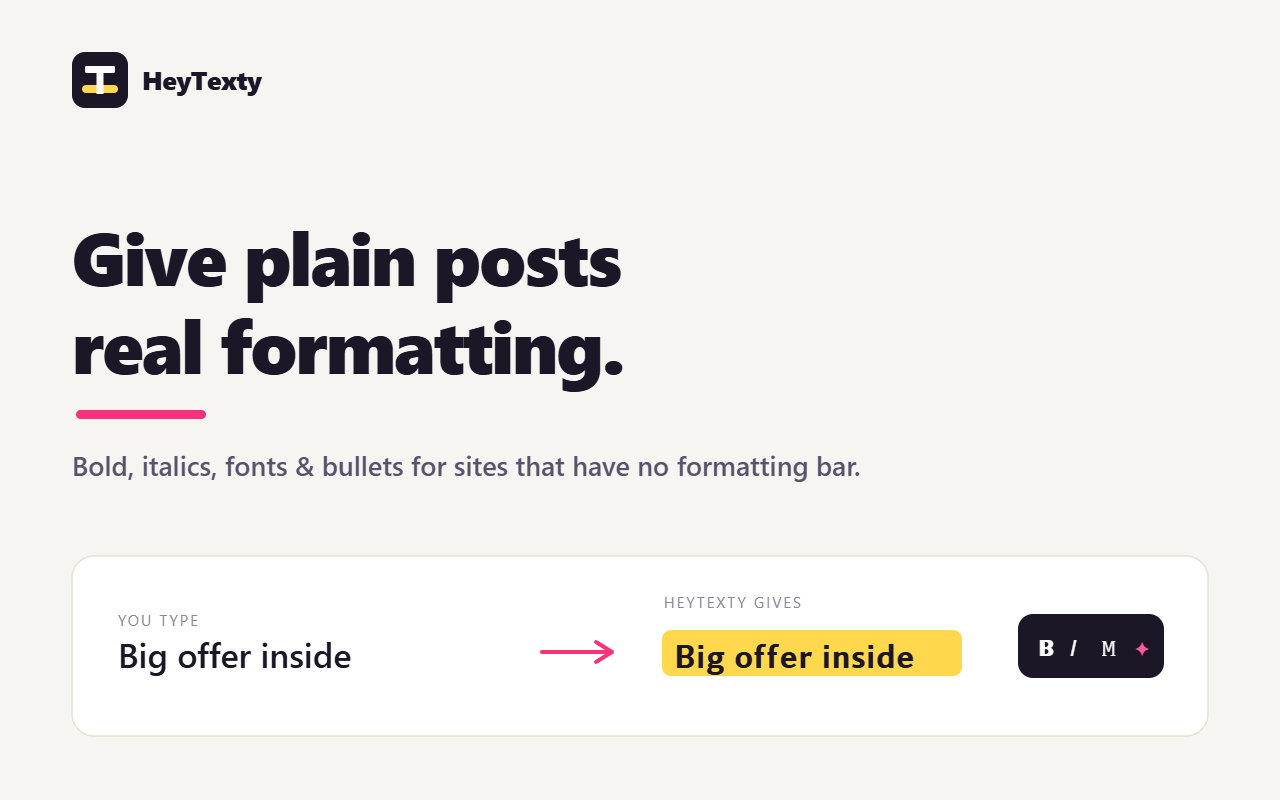 HeyTexty turning plain text into bold styled text