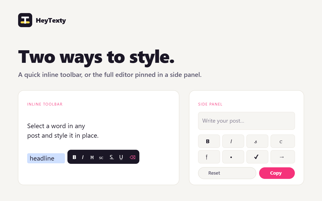Inline toolbar and side panel
